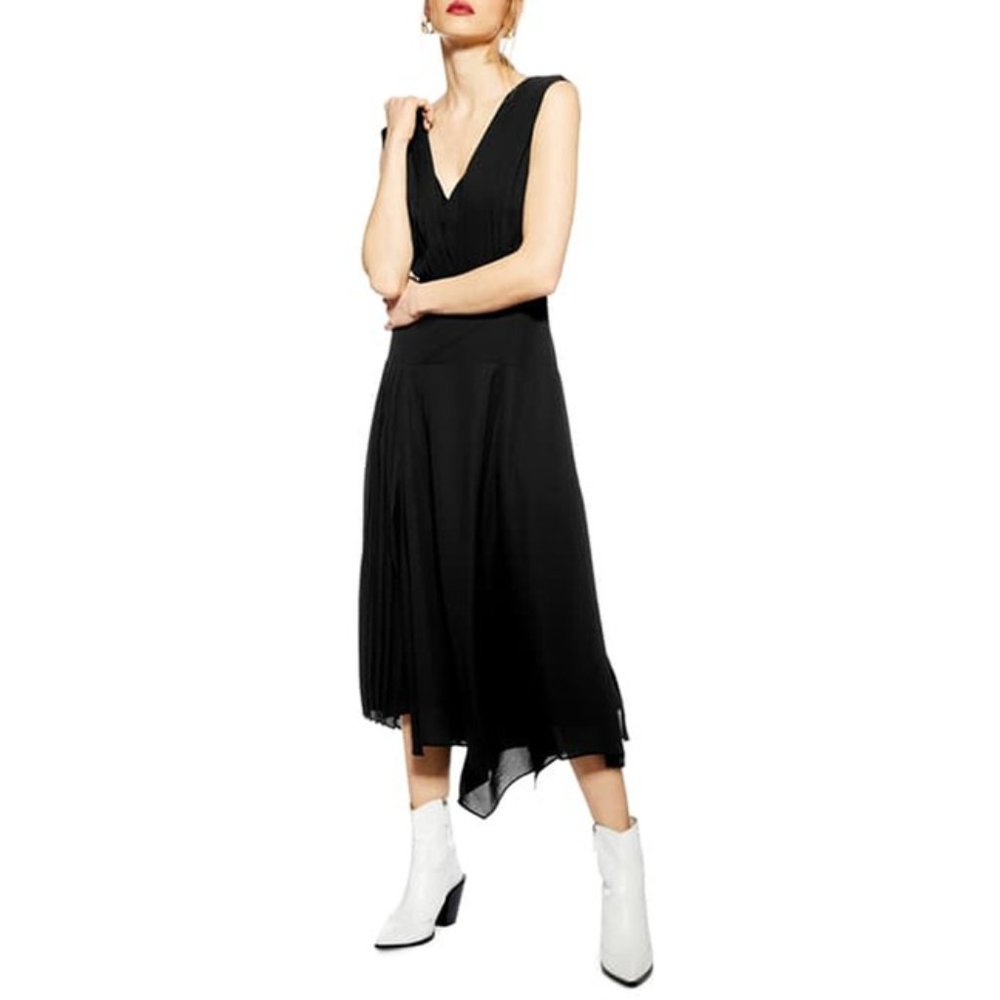 TOPSHOP Pleated Pinafore Midi Dress